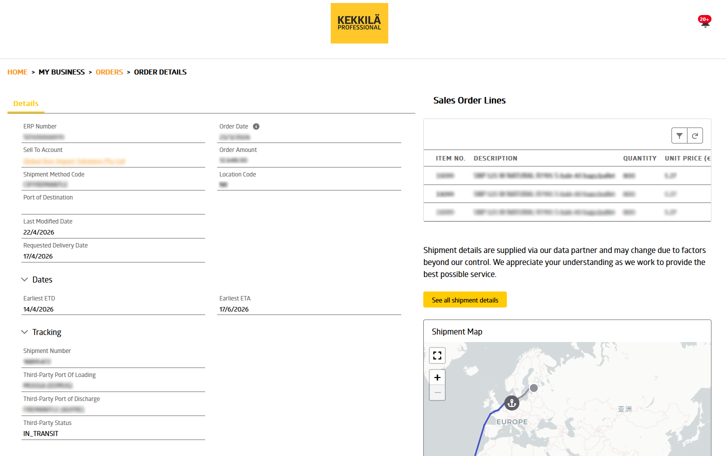 sea shipment tracking info