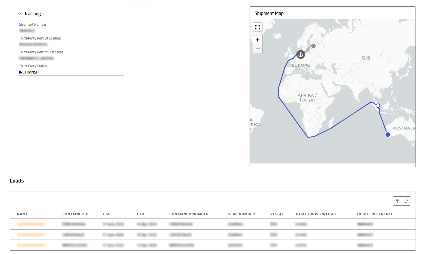 sea shipment tracking info